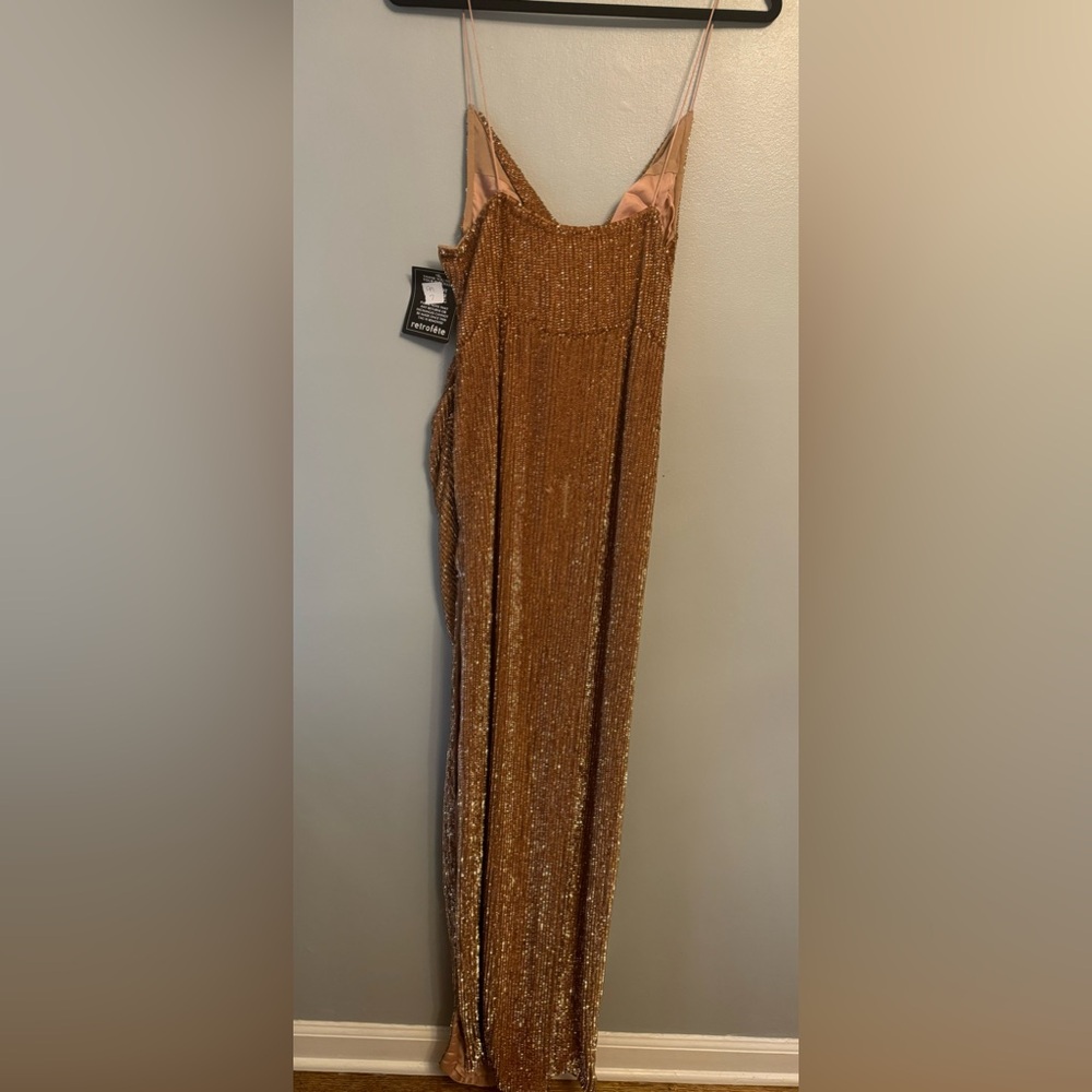 Retrofete bronze sequined Maxi Dress w/side slit M NWT - Picture 8 of 8